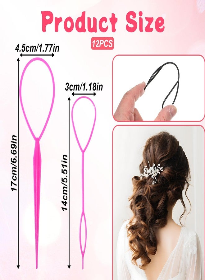 Zelphvt 12 PCS Hair Pull Through Tool Topsy Tail Hair Loop Tool Hairs Styling Accessories, French Braid Loop in Large and Small for Women 6 Colors - Image 2